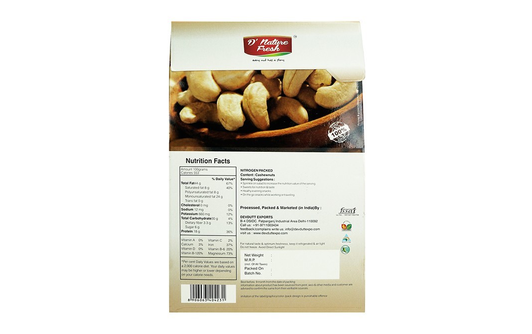 D'nature Fresh Cashewnuts    Box  250 grams